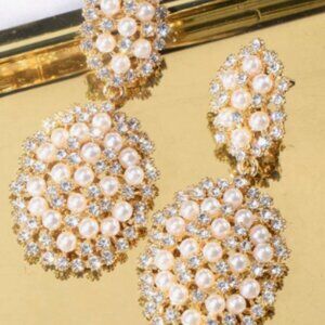 NEW Gorgeous Vintage Inspired Faux Pearl & CZ Crystal Dangle Earrings - Bridal